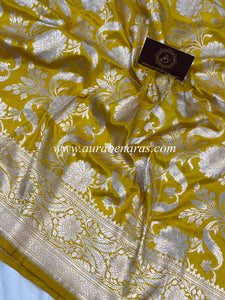 Yellow Pure Banarasi Handloom Katan Silk Saree - Aura Benaras