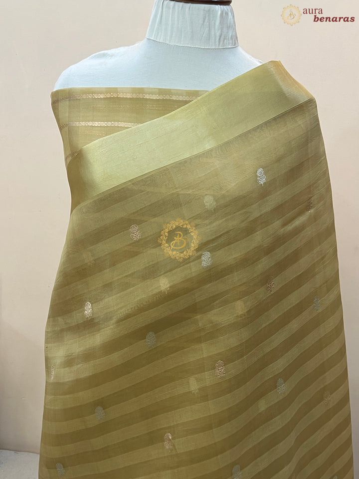 Beige Pure Kora Silk Handloom Banarasi Saree