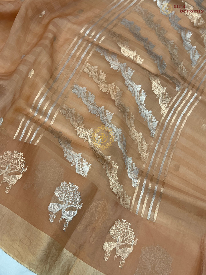 Light Peach Pure Kora Silk Handloom Banarasi Saree