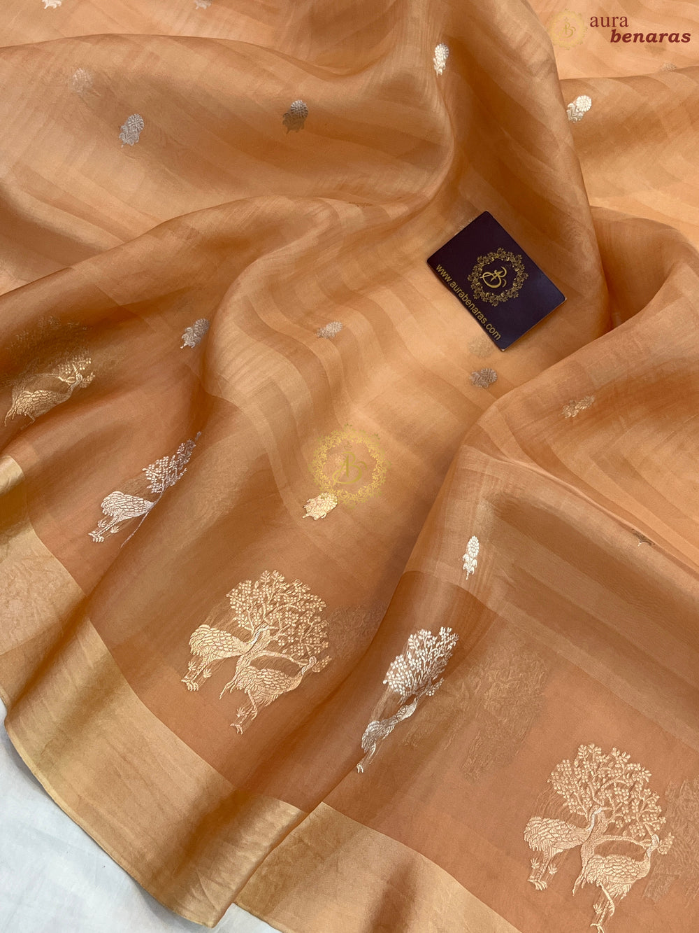 Light Peach Pure Kora Silk Handloom Banarasi Saree