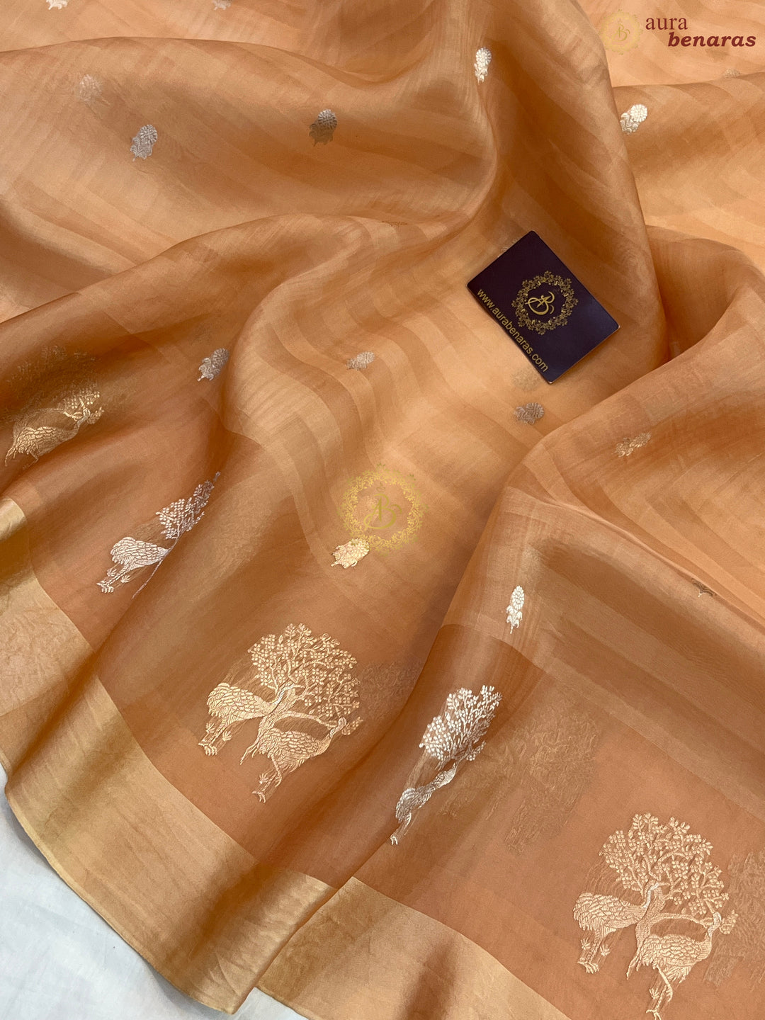 Light Peach Pure Kora Silk Handloom Banarasi Saree