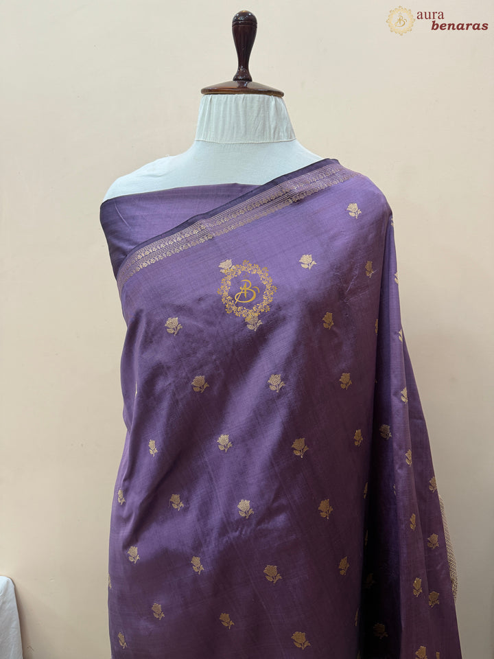 Dusty Lavender Pure Katan Silk Handloom Banarasi Saree