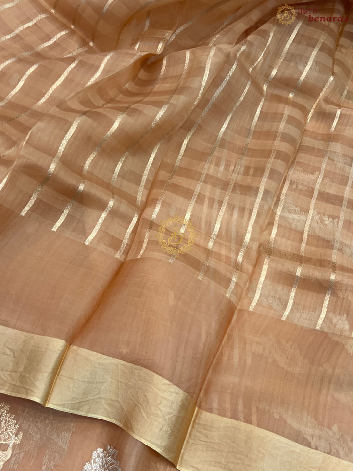 Light Peach Pure Kora Silk Handloom Banarasi Saree
