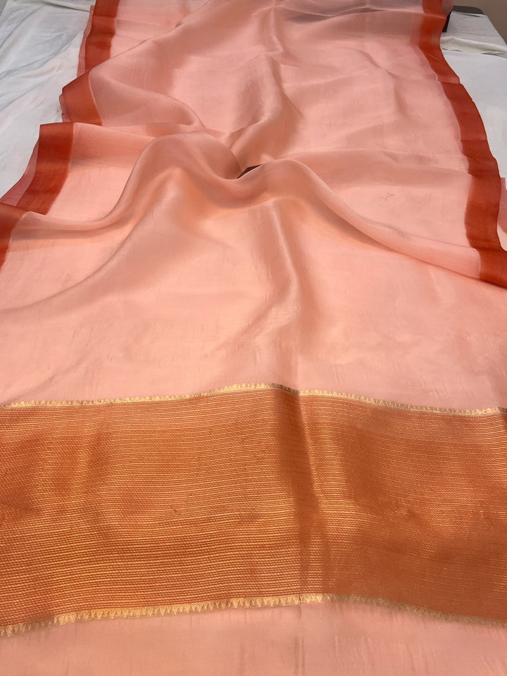 Pastel Peach Pure Kora Silk Handloom Banarasi Saree