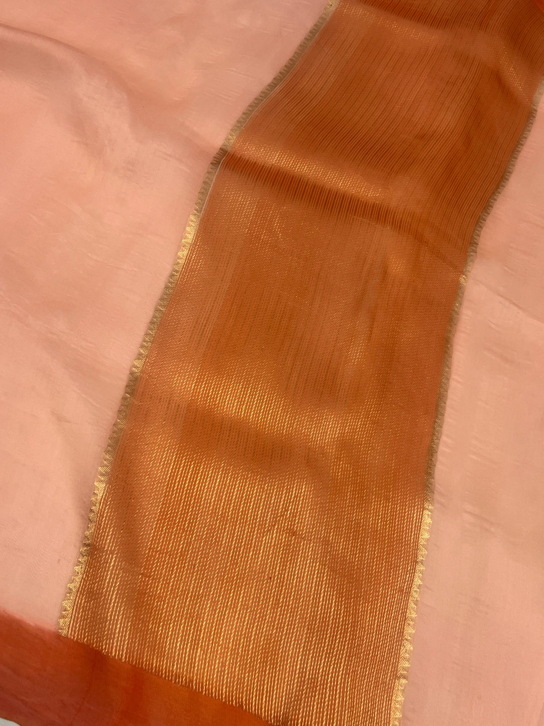 Pastel Peach Pure Kora Silk Handloom Banarasi Saree