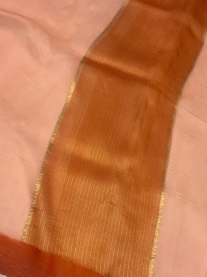 Pastel Peach Pure Kora Silk Handloom Banarasi Saree