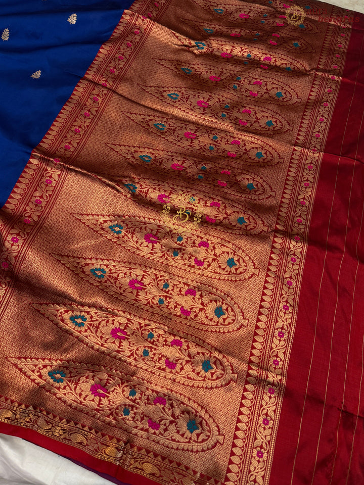 Royal Blue Pure Katan Silk Handloom Banarasi Saree