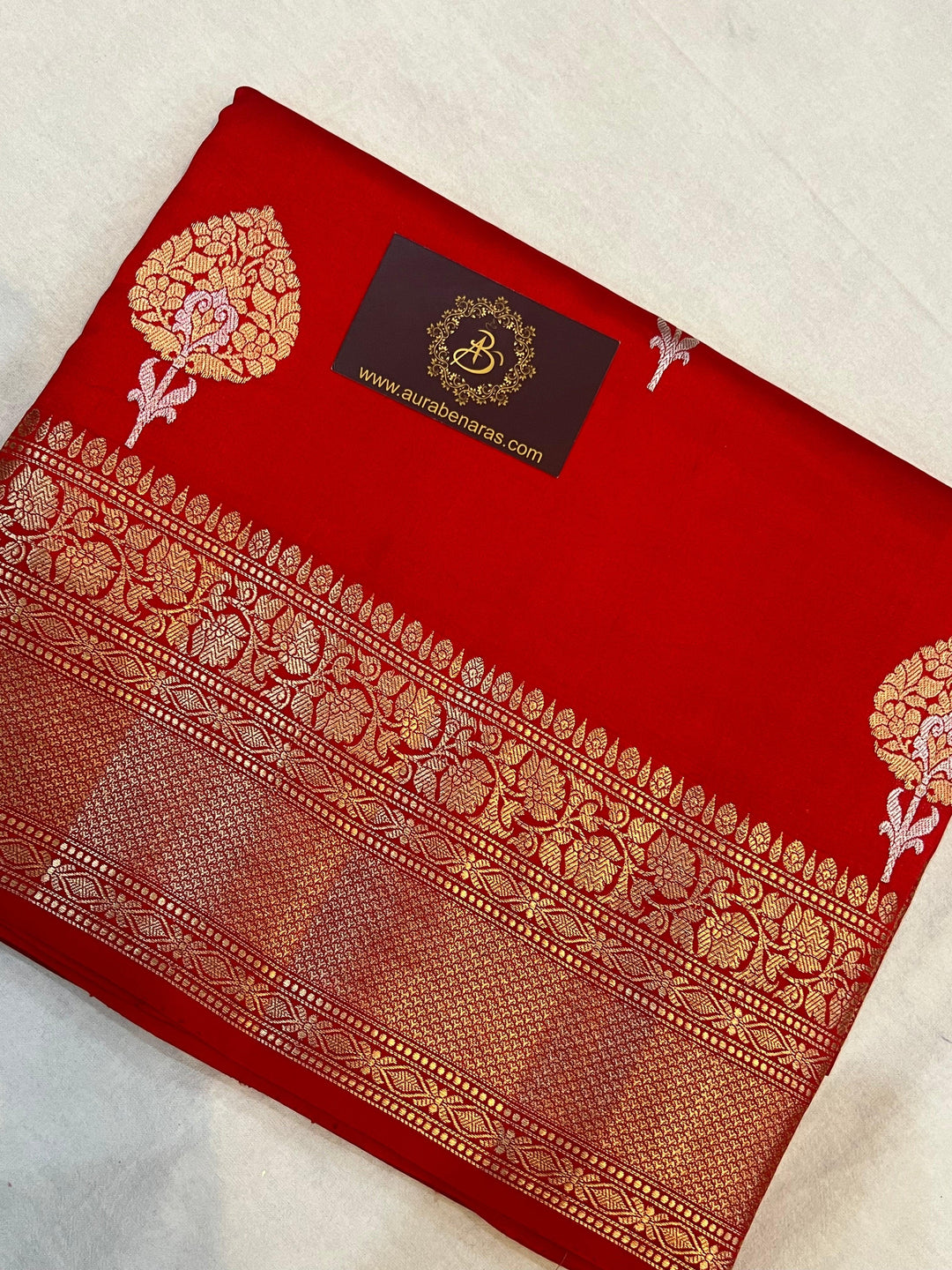 Red Pure Banarasi Handloom Silk Saree - Aura Benaras