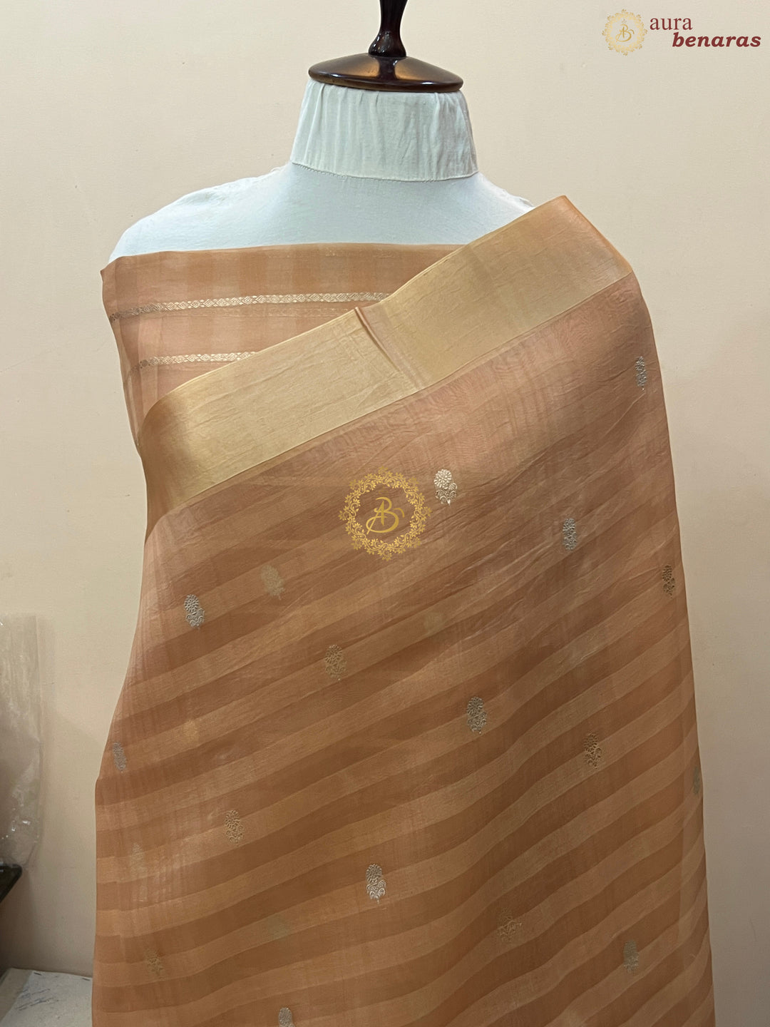 Light Peach Pure Kora Silk Handloom Banarasi Saree