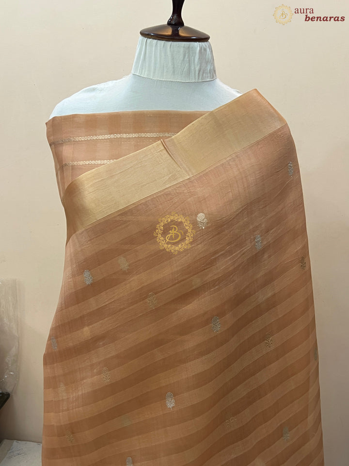 Light Peach Pure Kora Silk Handloom Banarasi Saree