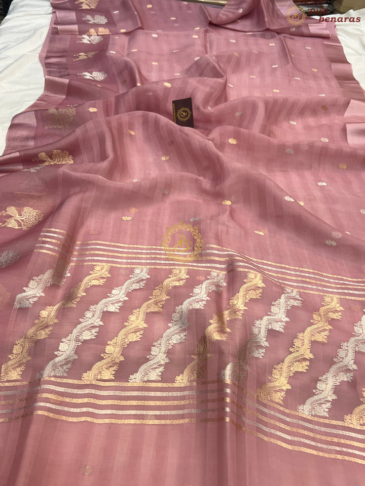 Pastel Onion Pure Kora Silk Handloom Banarasi Saree