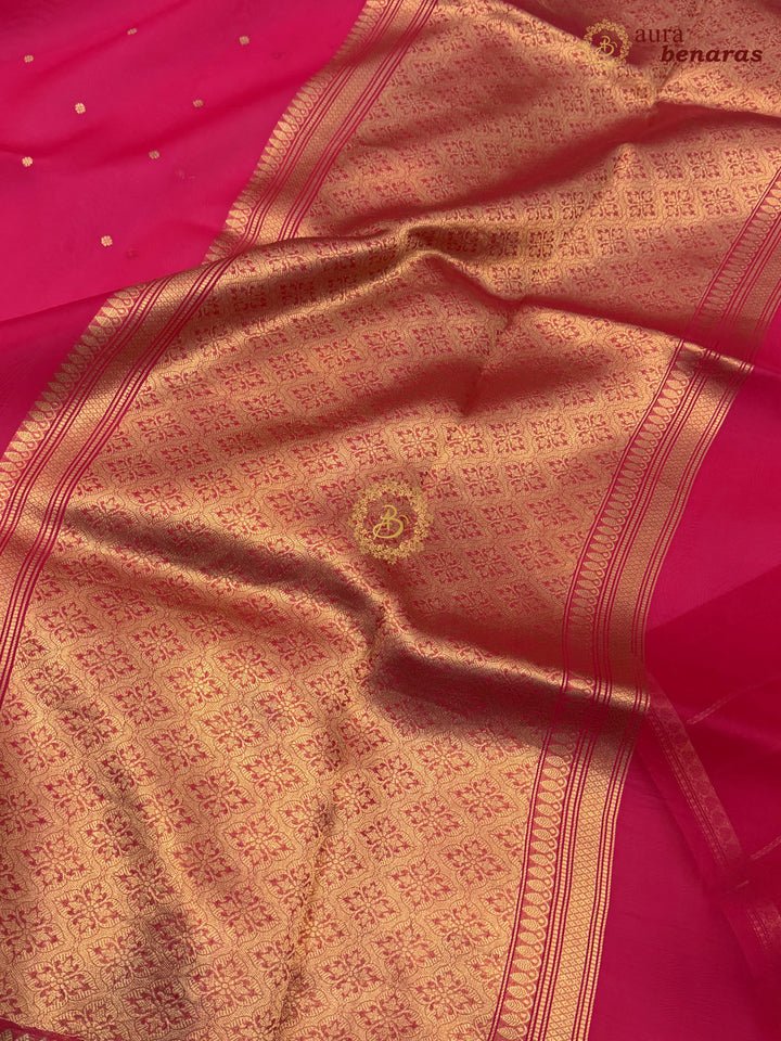 Hot Pink Kora Silk Banarasi Saree with Zari Butis 