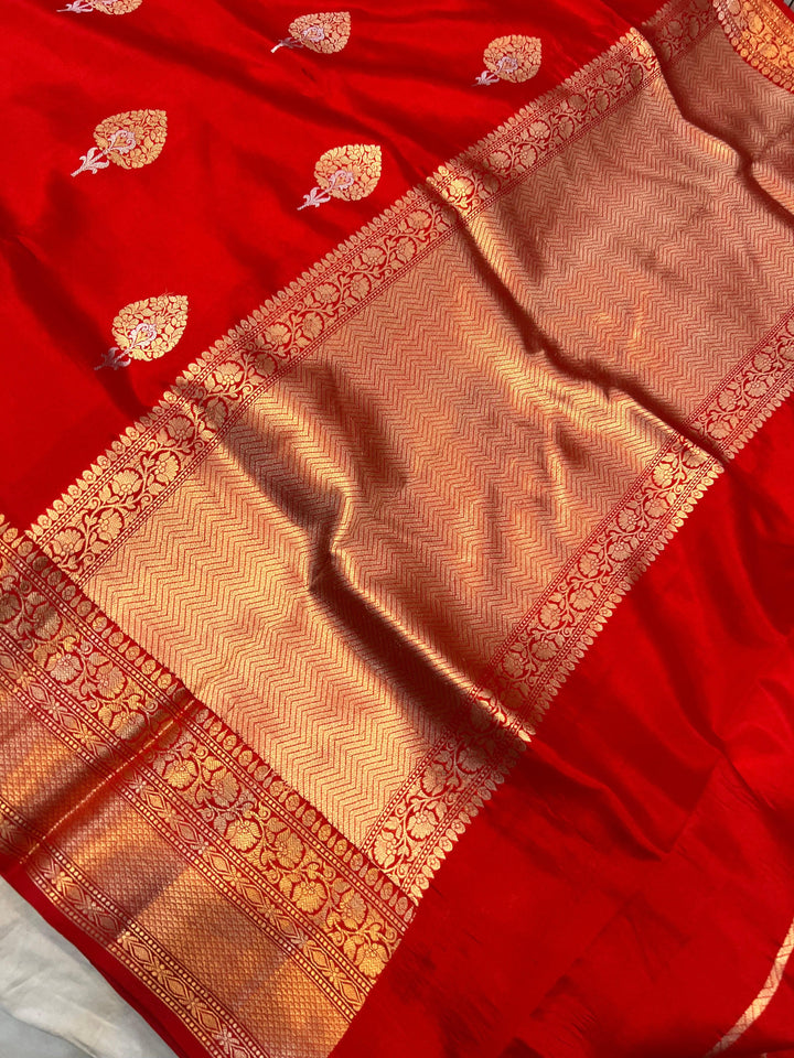 Red Pure Banarasi Handloom Silk Saree - Aura Benaras