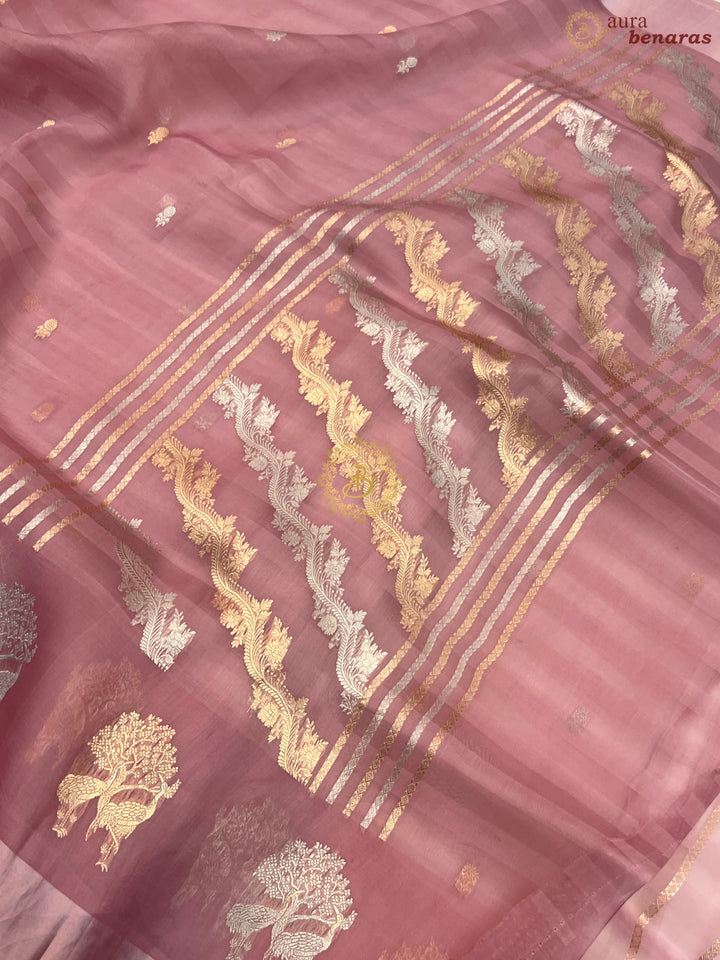 Pastel Onion Pure Kora Silk Handloom Banarasi Saree