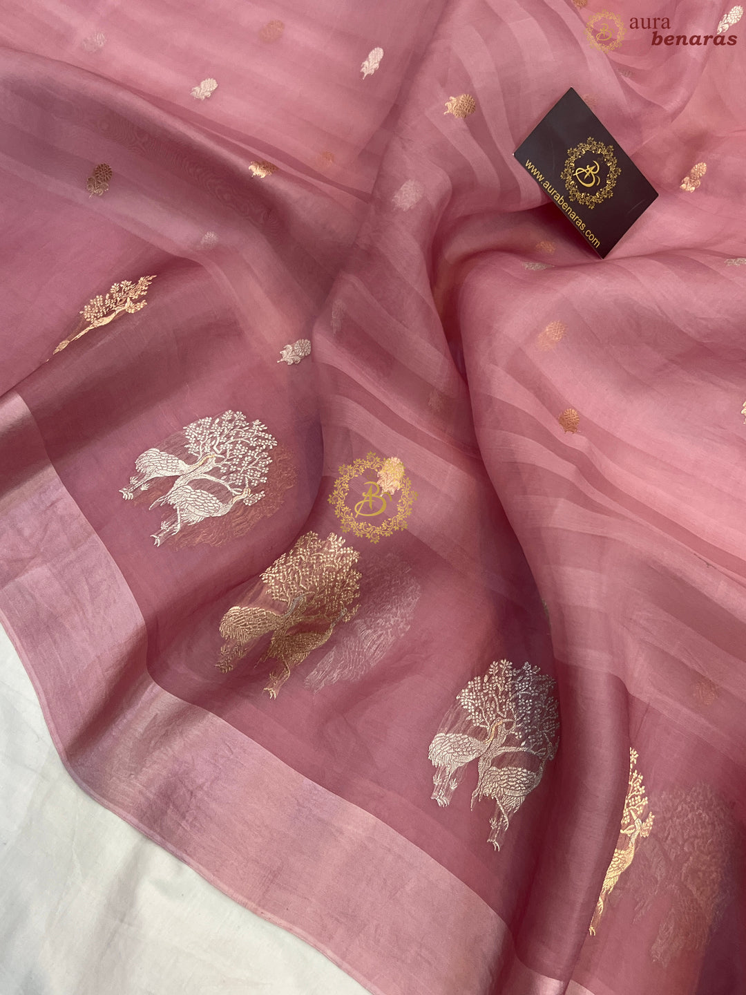 Pastel Onion Pure Kora Silk Handloom Banarasi Saree