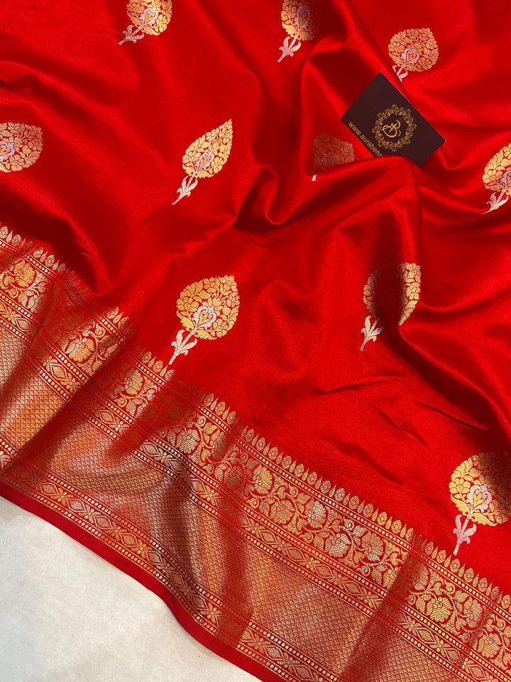 Red Pure Banarasi Handloom Silk Saree - Aura Benaras