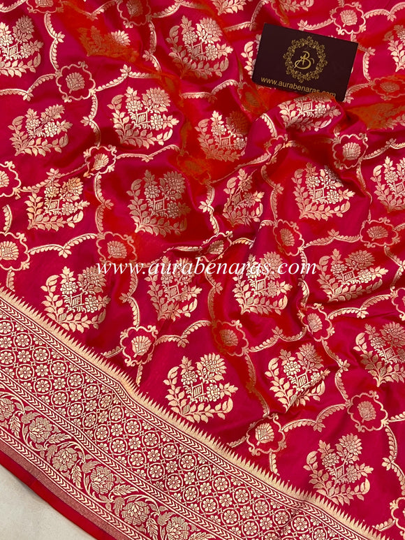 Rani Pink Pure Banarasi Handloom Katan Silk Saree - Aura Benaras