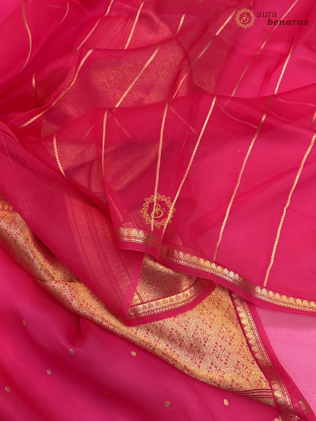 Hot Pink Kora Silk Banarasi Saree with Zari Butis 