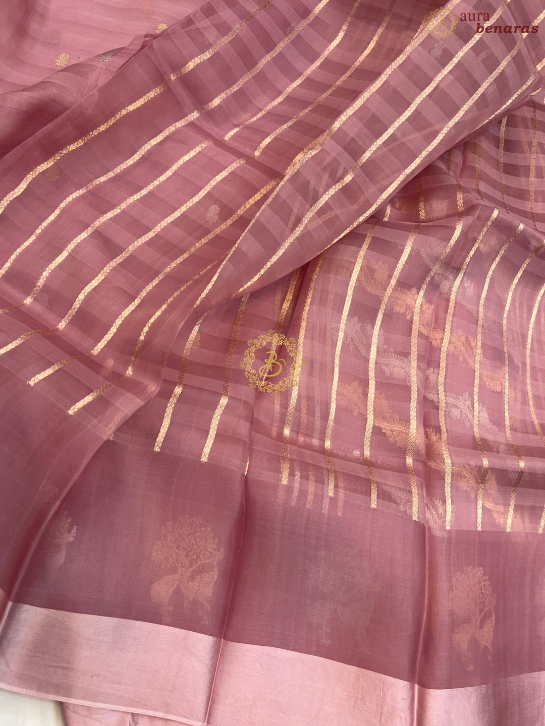 Pastel Onion Pure Kora Silk Handloom Banarasi Saree