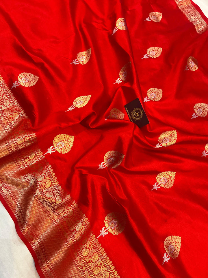 Red Pure Banarasi Handloom Silk Saree - Aura Benaras