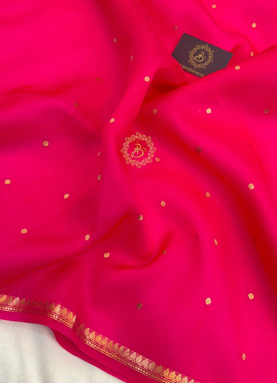 Hot Pink Kora Silk Banarasi Saree with Zari Butis 