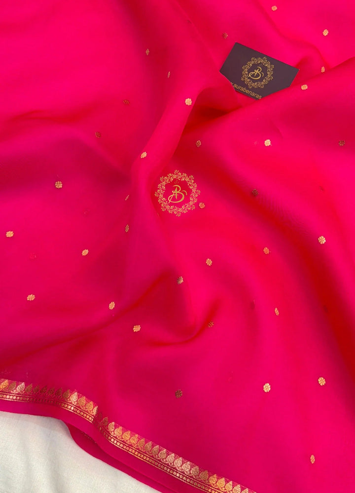 Hot Pink Kora Silk Banarasi Saree with Zari Butis 