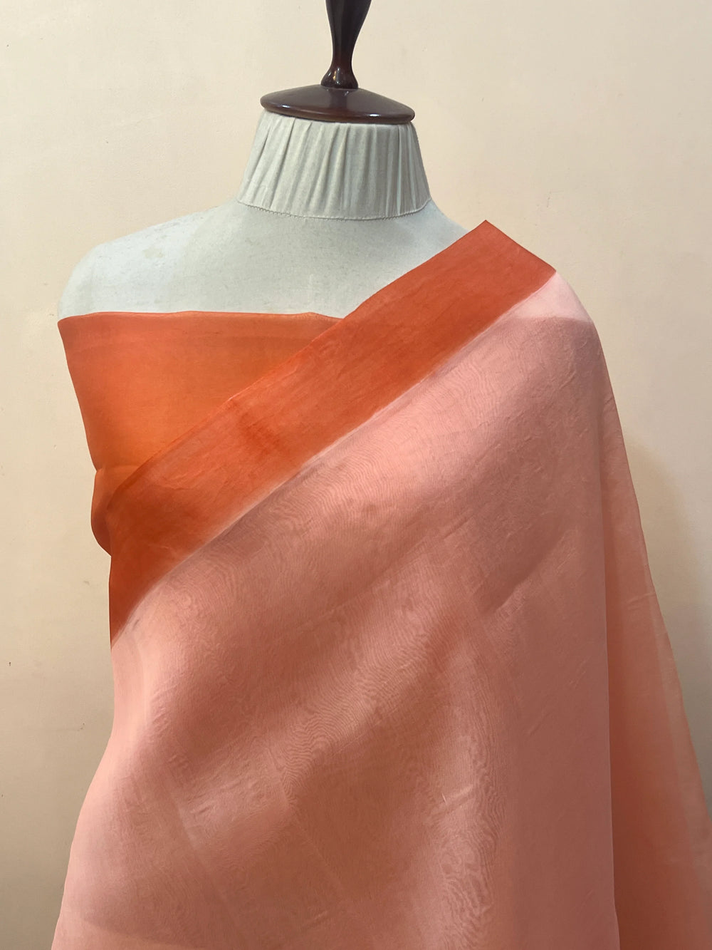 Pastel Peach Pure Kora Silk Handloom Banarasi Saree