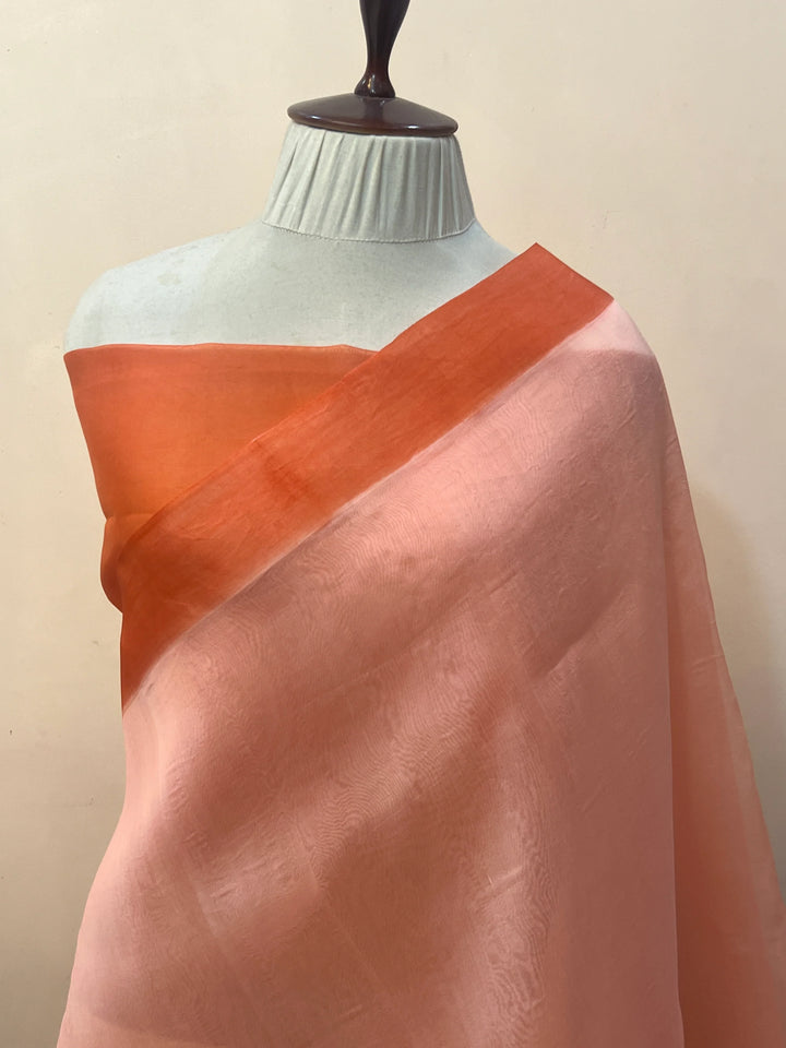 Pastel Peach Pure Kora Silk Handloom Banarasi Saree