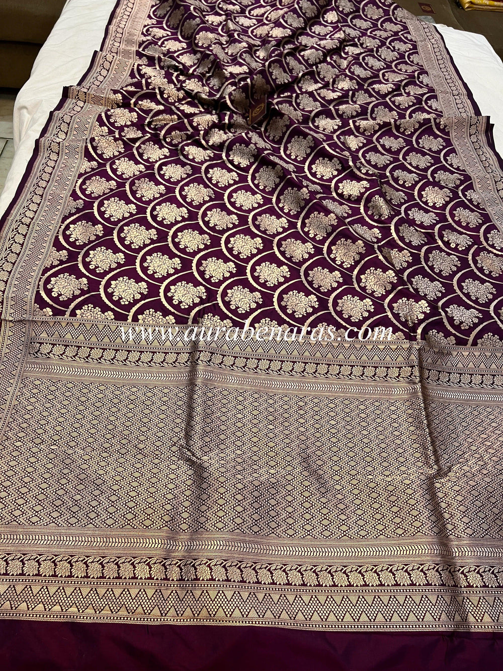 Wine Pure Banarasi Handloom Katan Silk Saree - Aura Benaras