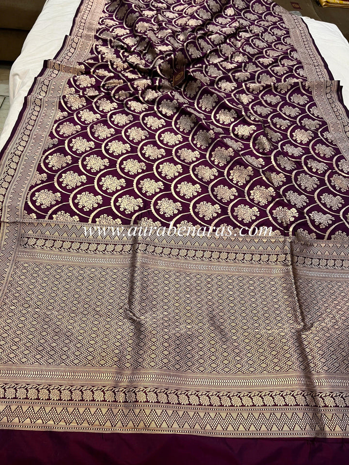 Wine Pure Banarasi Handloom Katan Silk Saree - Aura Benaras