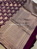 Wine Pure Banarasi Handloom Katan Silk Saree - Aura Benaras