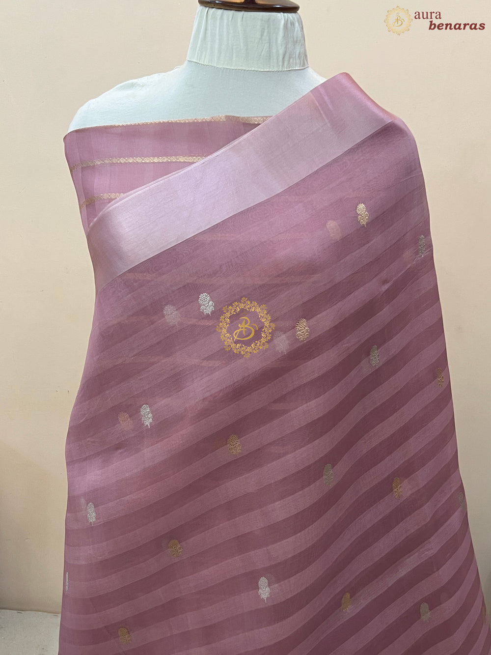 Pastel Onion Pure Kora Silk Handloom Banarasi Saree