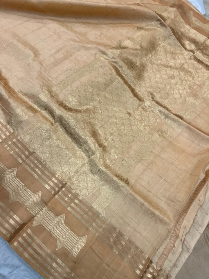 Beige Pure Banarasi Handloom Silk Saree - Aura Benaras
