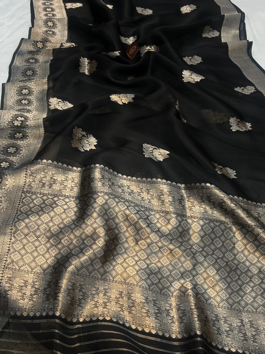 Black Pure Kora Silk Handloom Banarasi Saree