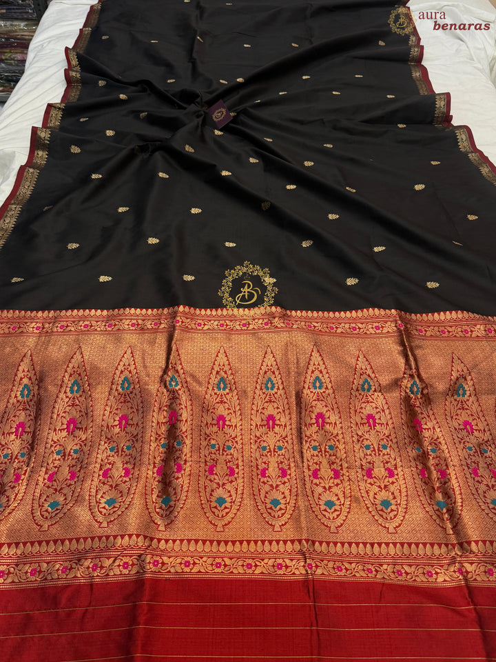 Black Pure Katan Silk Handloom Banarasi Saree