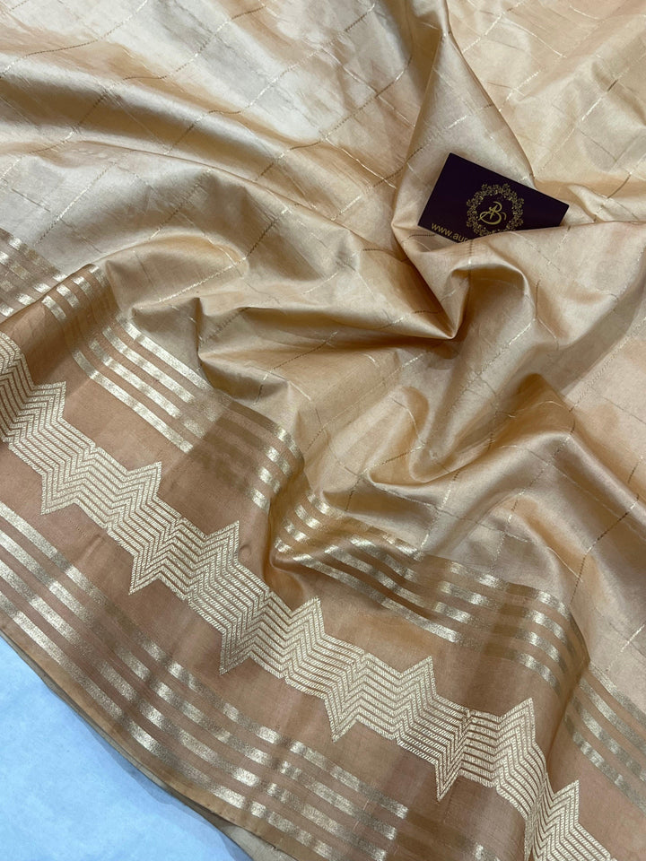Beige Pure Banarasi Handloom Silk Saree - Aura Benaras