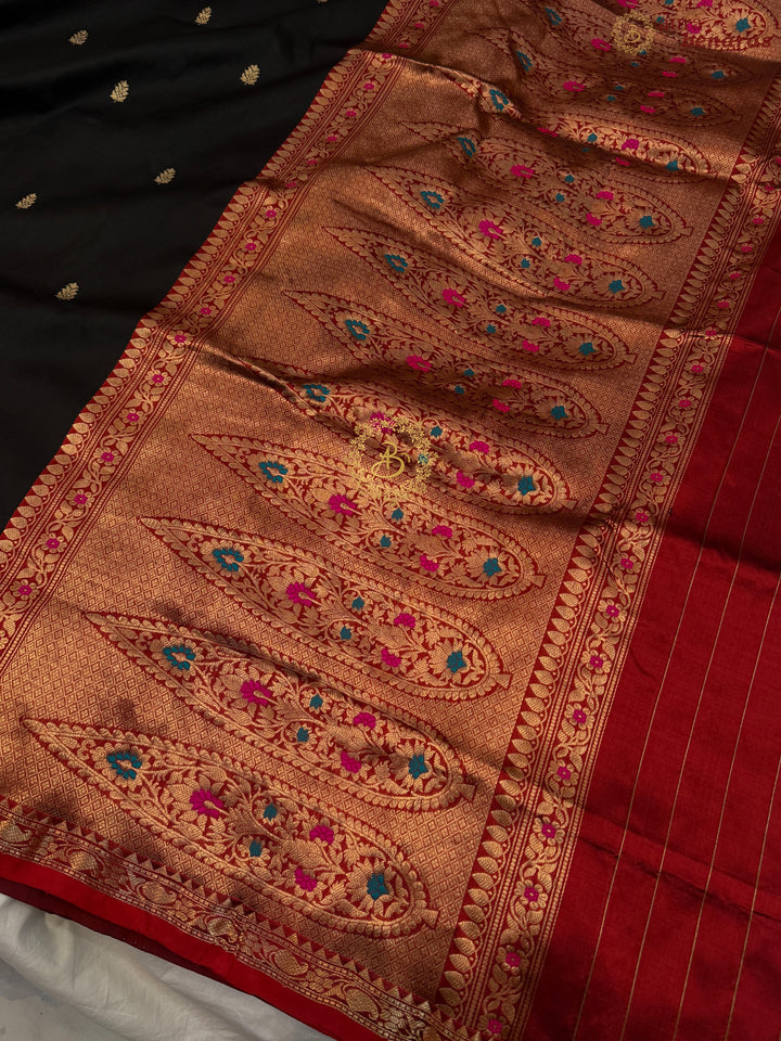 Black Pure Katan Silk Handloom Banarasi Saree