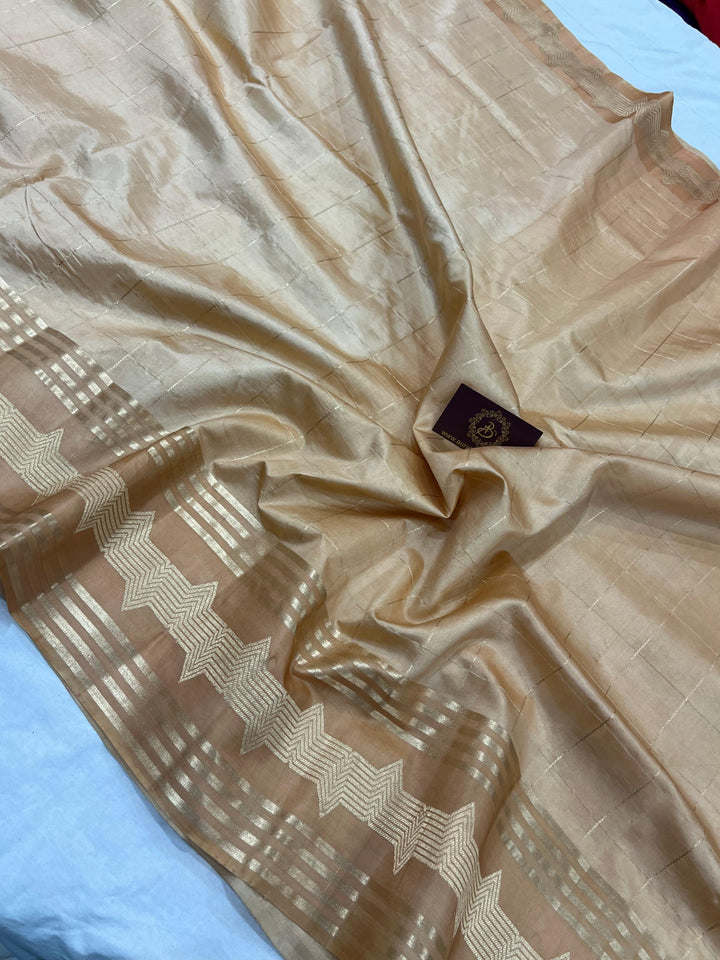 Beige Pure Banarasi Handloom Silk Saree - Aura Benaras