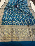 Teal Blue Pure Banarasi Handloom Katan Silk Saree - Aura Benaras