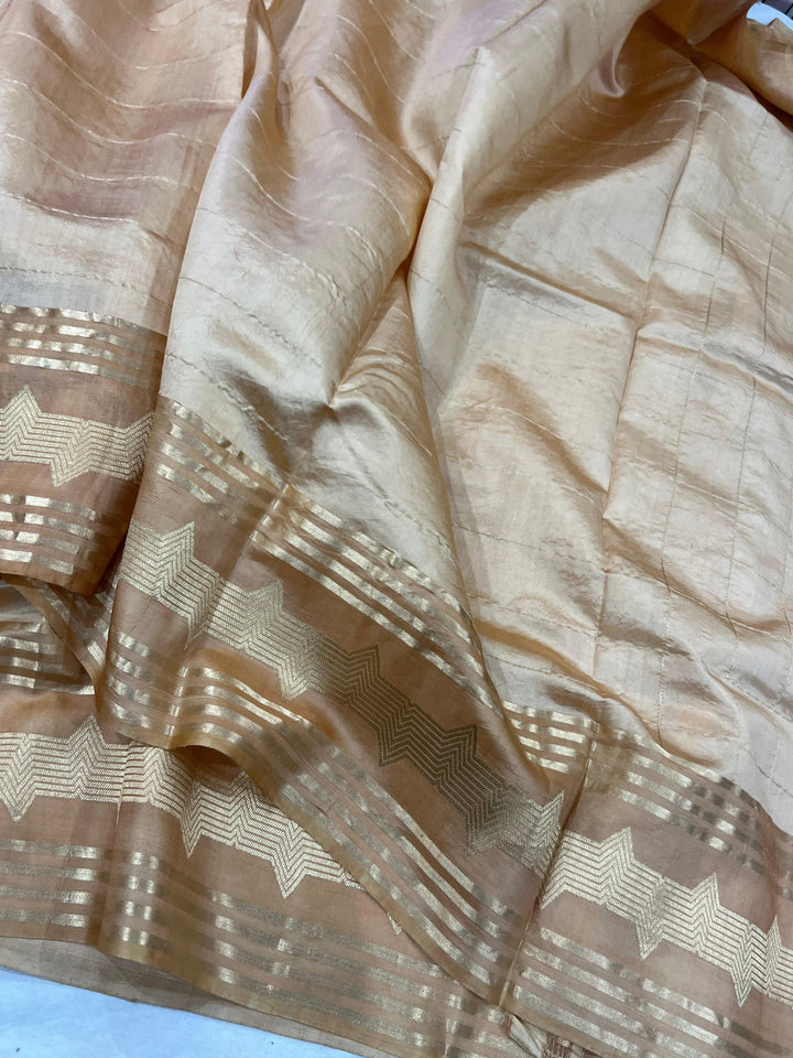 Beige Pure Banarasi Handloom Silk Saree - Aura Benaras