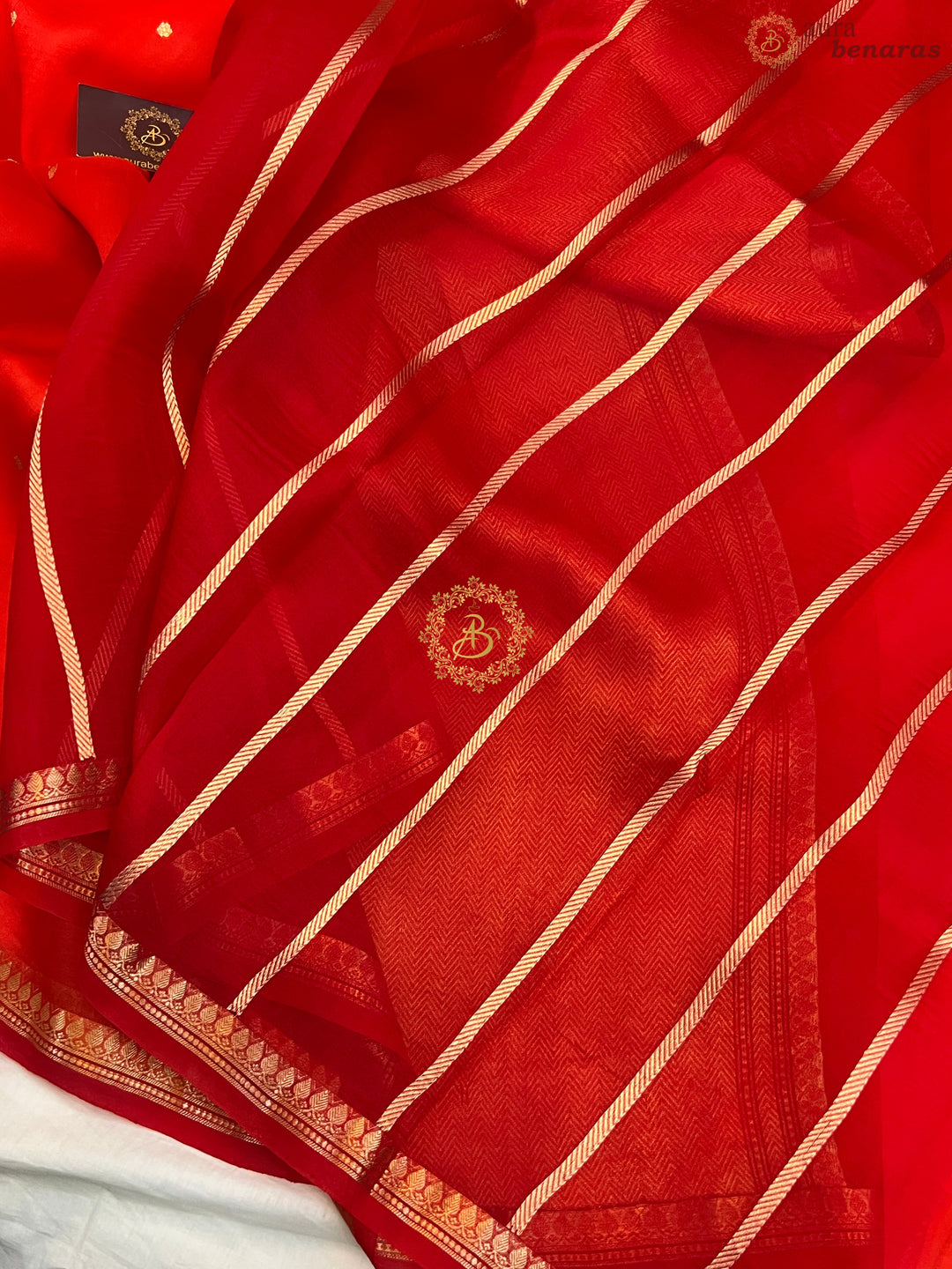 Cherry Red Pure Kora Silk Handloom Banarasi Saree