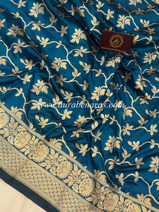 Teal Blue Pure Banarasi Handloom Katan Silk Saree - Aura Benaras