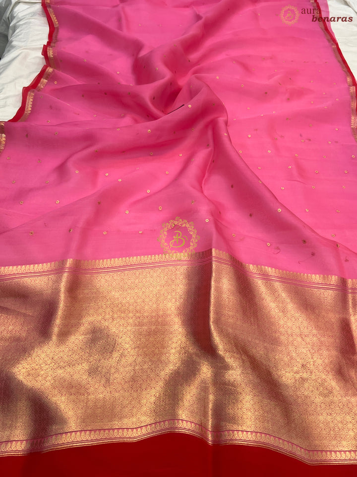 Pink Pure Kora Silk Handloom Banarasi Saree