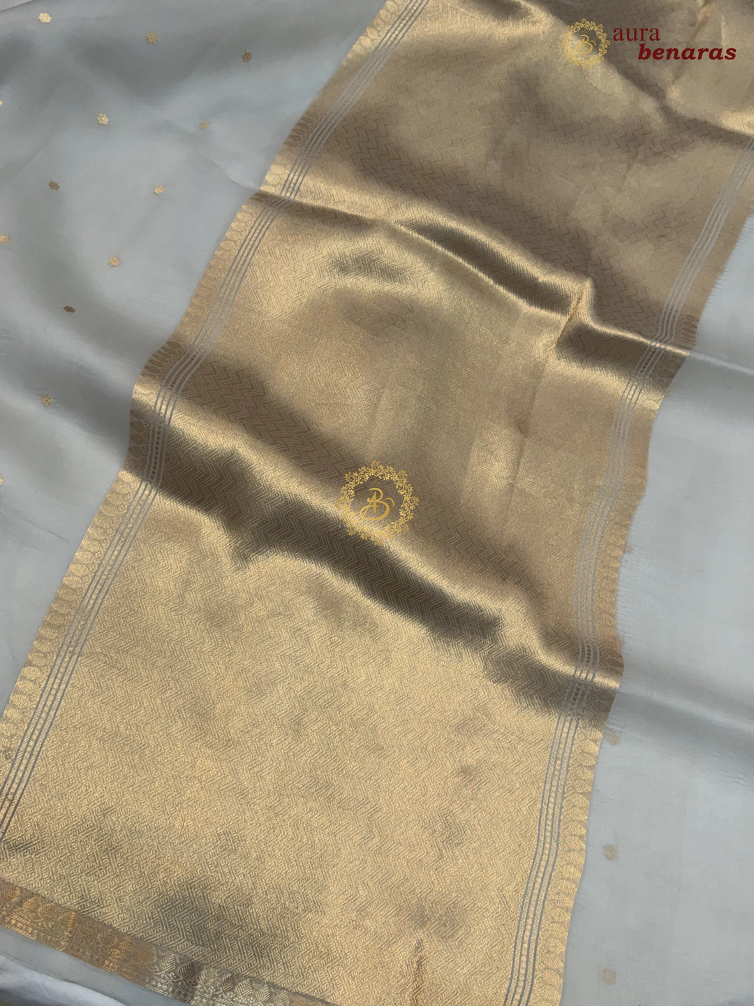 Smoke Grey Kora Silk Banarasi Saree with Zari Butis 