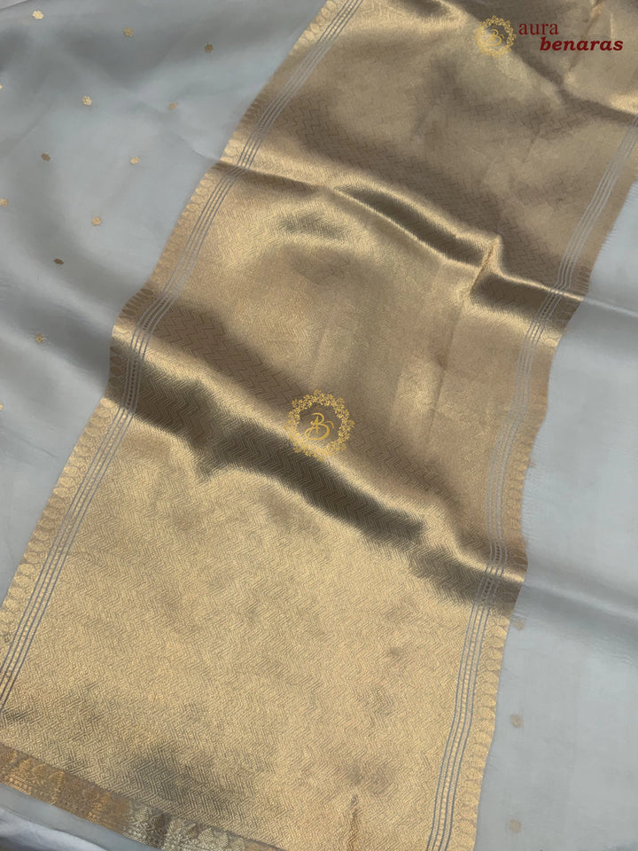 Smoke Grey Kora Silk Banarasi Saree with Zari Butis 