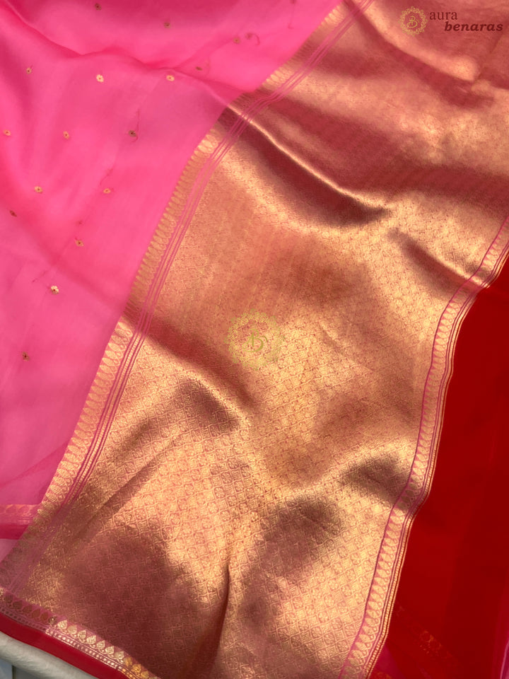 Pink Pure Kora Silk Handloom Banarasi Saree