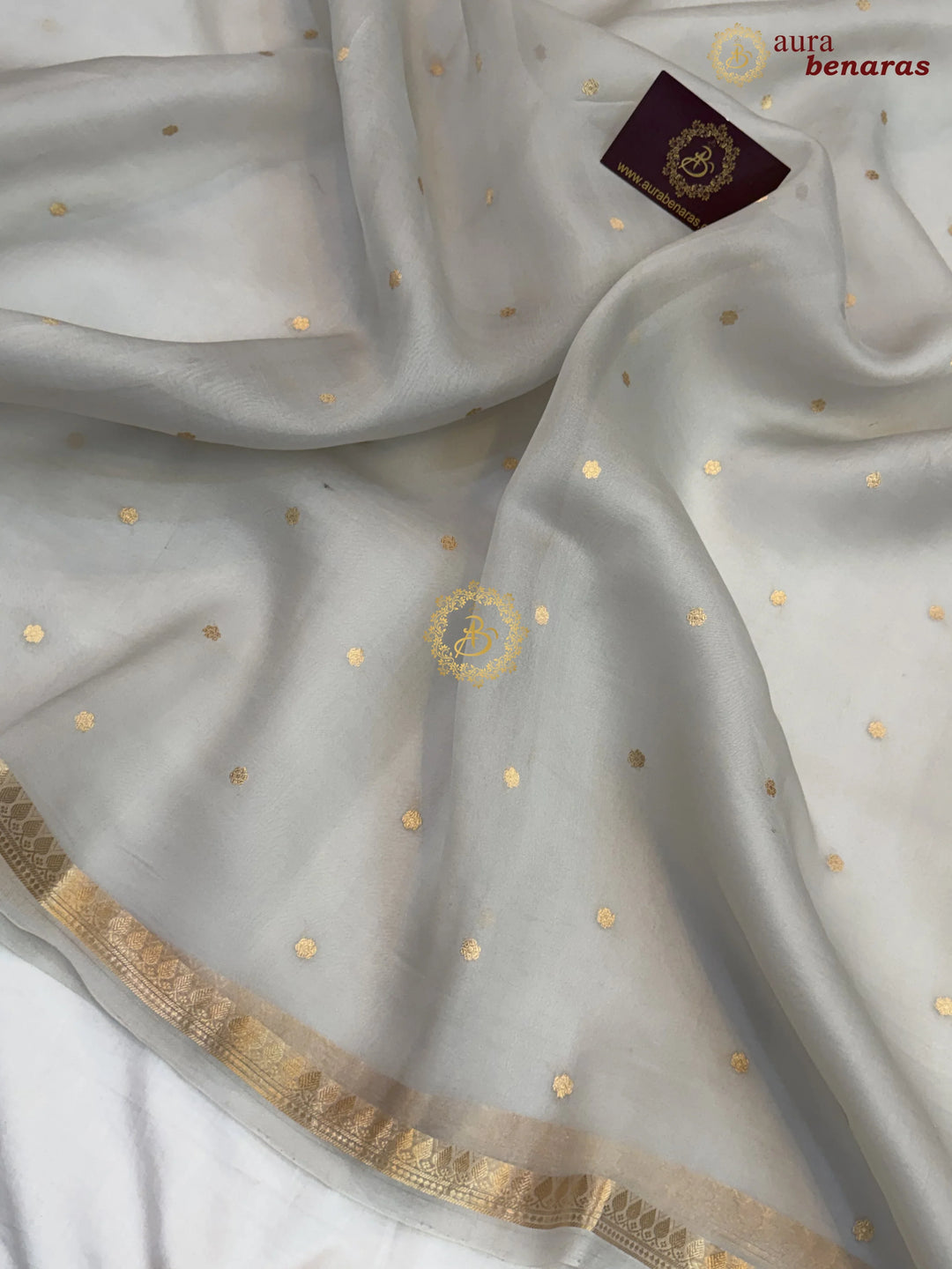 Smoke Grey Kora Silk Banarasi Saree with Zari Butis 