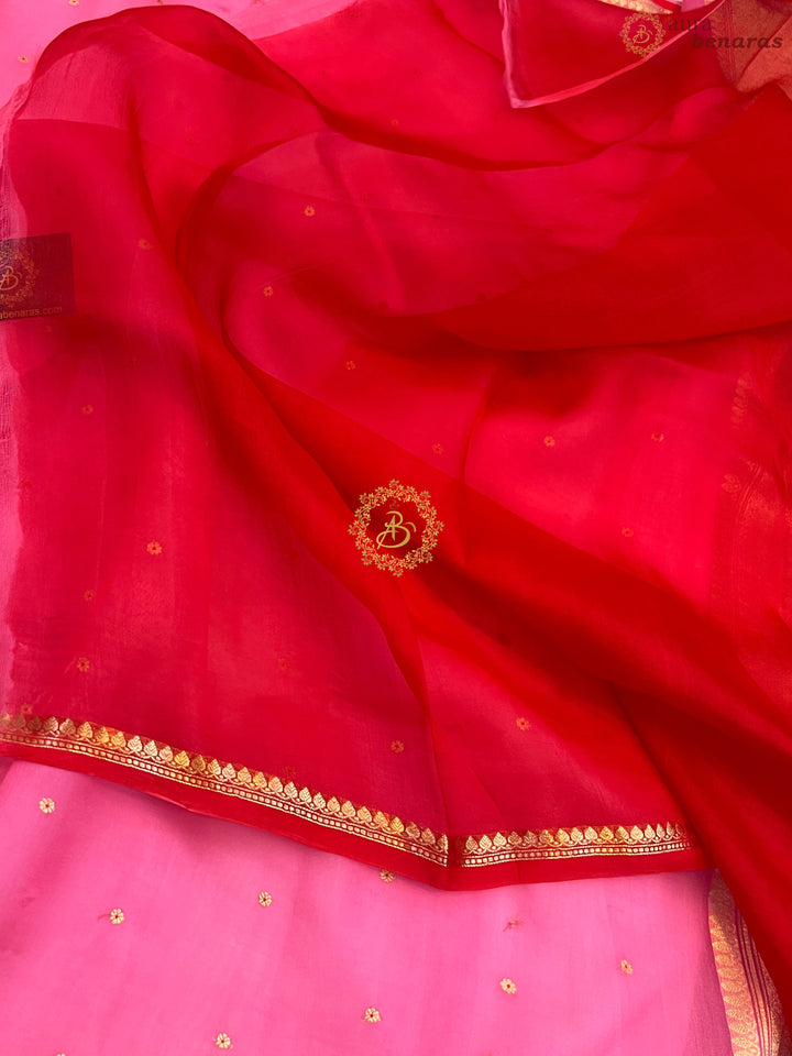 Pink Pure Kora Silk Handloom Banarasi Saree