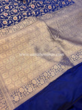 Deep Royal Blue Pure Banarasi Handloom Katan Silk Saree - Aura Benaras