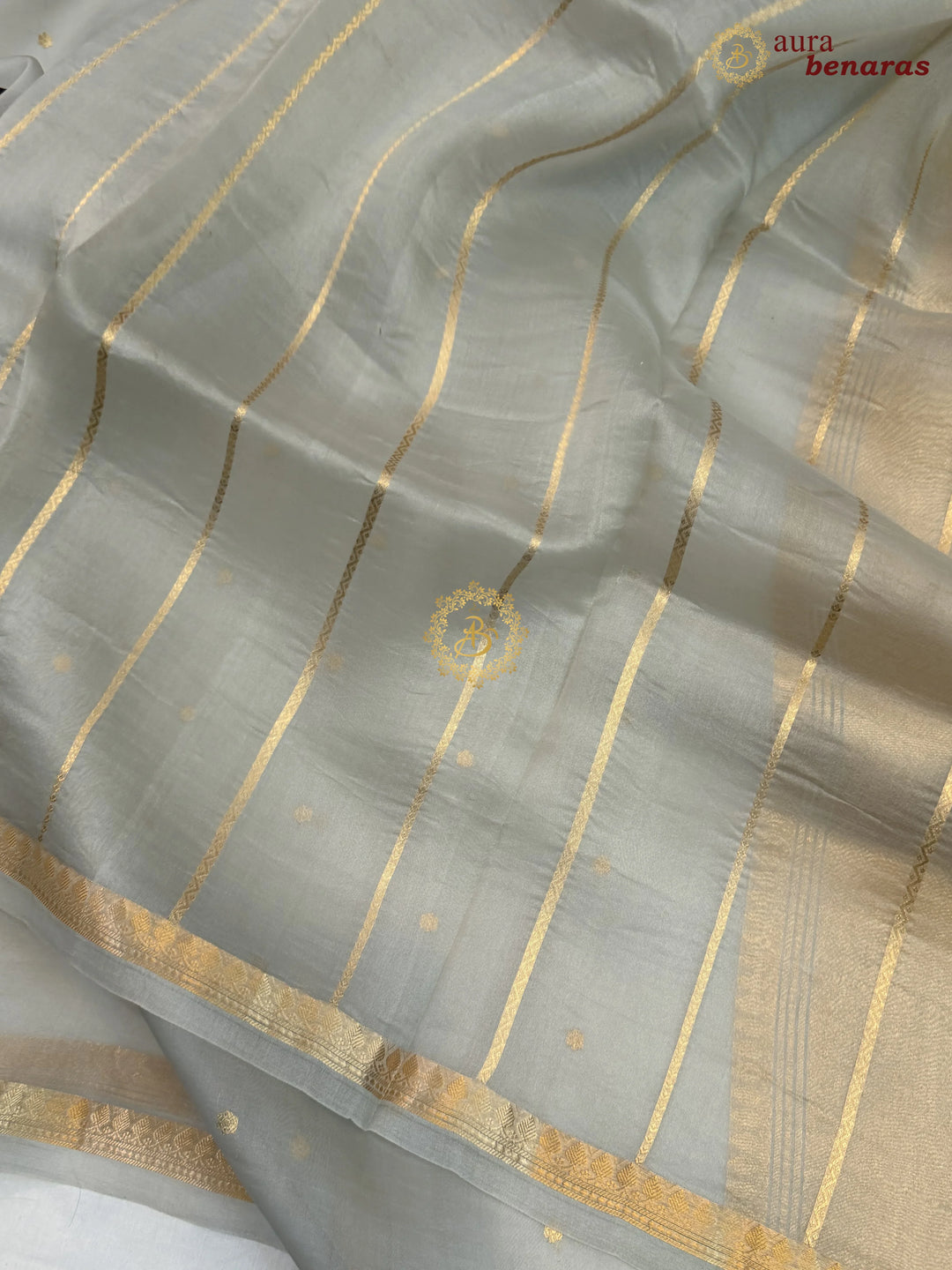 Smoke Grey Kora Silk Banarasi Saree with Zari Butis 